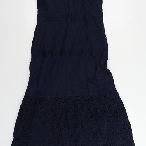 Marks and Spencer Womens Blue Cotton A-Line Size 6 Round Neck Zip - Broderie Anglaise