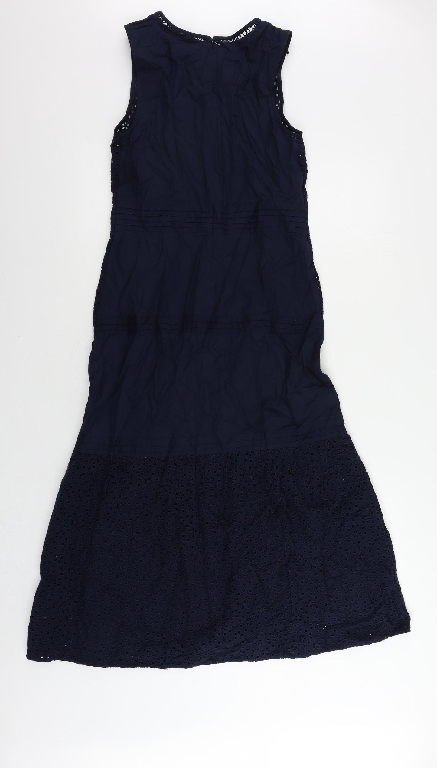 Marks and Spencer Womens Blue Cotton A-Line Size 6 Round Neck Zip - Broderie Anglaise