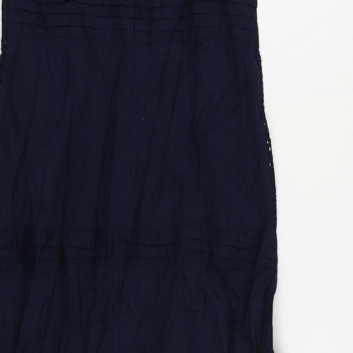 Marks and Spencer Womens Blue Cotton A-Line Size 6 Round Neck Zip - Broderie Anglaise