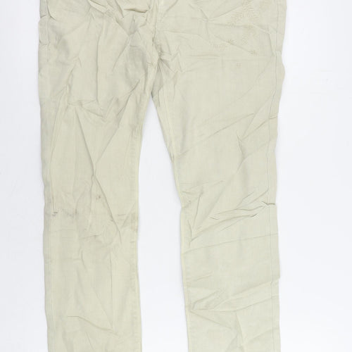 Marks and Spencer Womens Beige Cotton Straight Jeans Size 12 L28 in Regular Zip - Embroidered