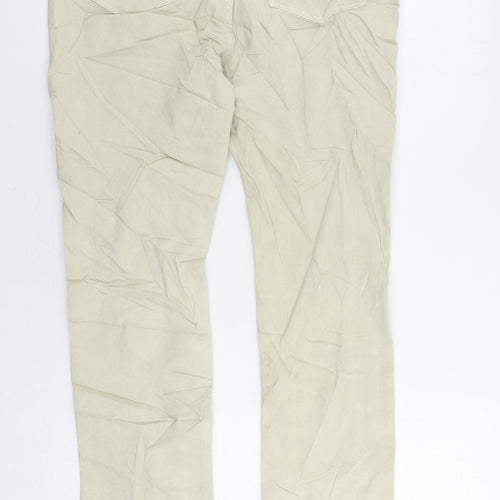 Marks and Spencer Womens Beige Cotton Straight Jeans Size 12 L28 in Regular Zip - Embroidered