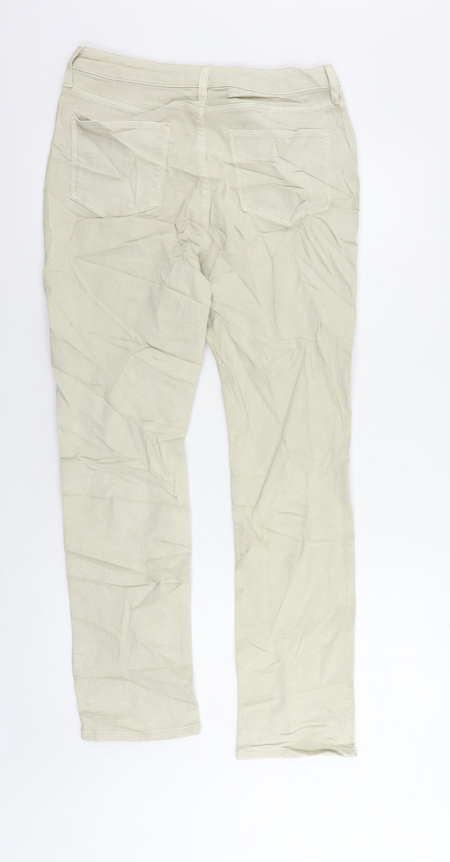Marks and Spencer Womens Beige Cotton Straight Jeans Size 12 L28 in Regular Zip - Embroidered