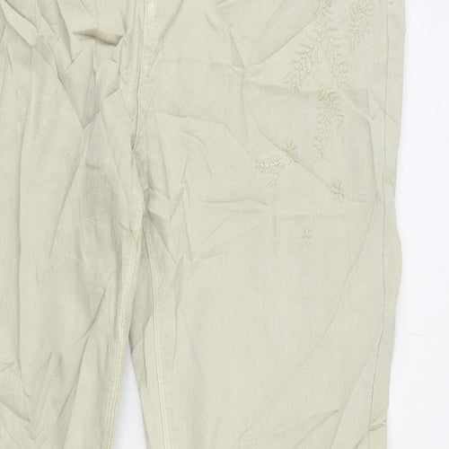 Marks and Spencer Womens Beige Cotton Straight Jeans Size 12 L28 in Regular Zip - Embroidered