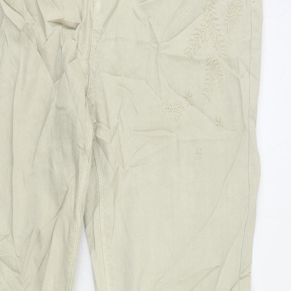 Marks and Spencer Womens Beige Cotton Straight Jeans Size 12 L28 in Regular Zip - Embroidered
