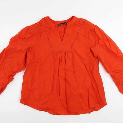 Marks and Spencer Womens Red Cotton Basic Blouse Size 8 V-Neck - Textured
