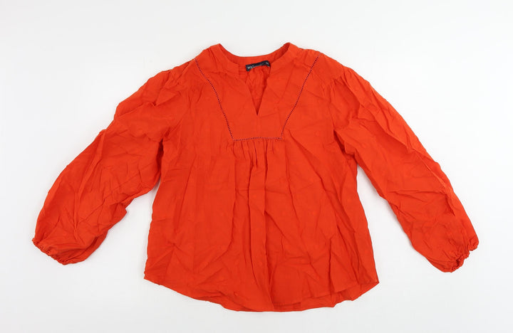 Marks and Spencer Womens Red Cotton Basic Blouse Size 8 V-Neck - Textured