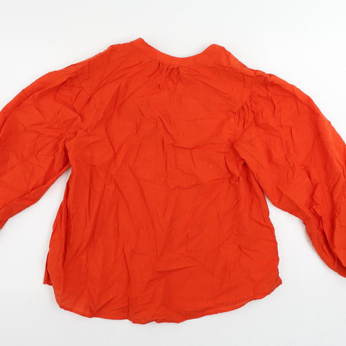Marks and Spencer Womens Red Cotton Basic Blouse Size 8 V-Neck - Textured
