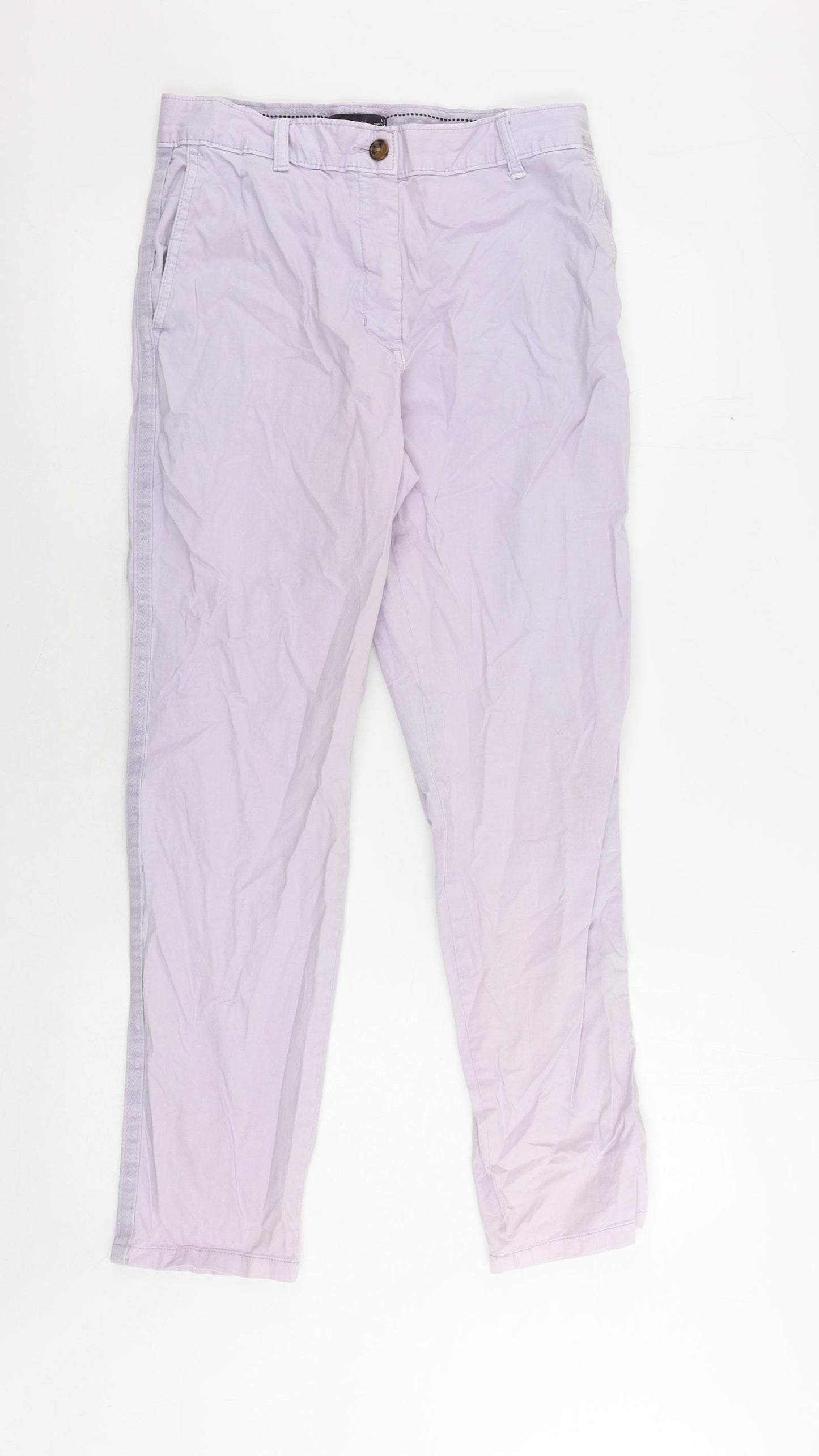 Marks and Spencer Womens Purple Cotton Chino Trousers Size 8 L28 in Regular Zip