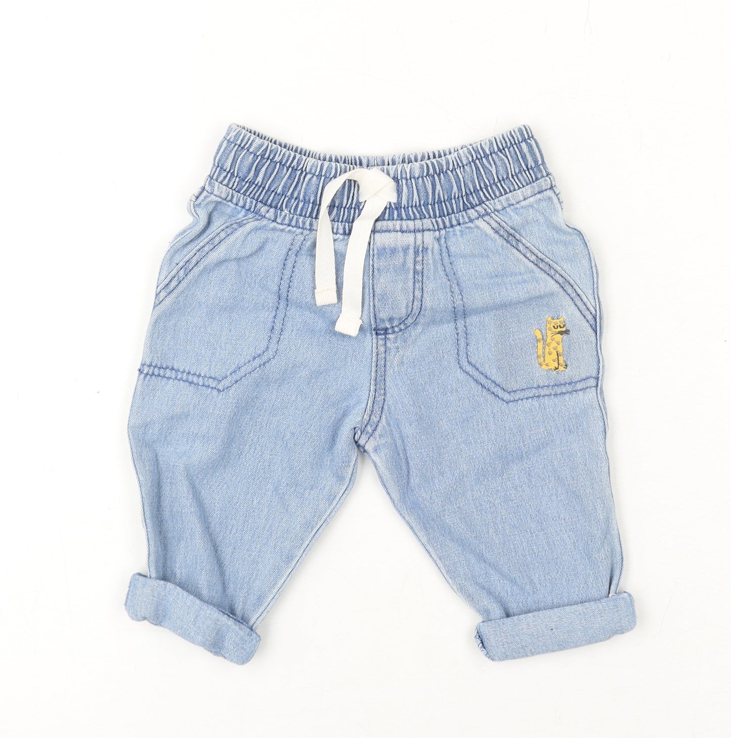 Marks and Spencer Boys Blue Cotton Jogger Jeans Size 0-3 Months Drawstring