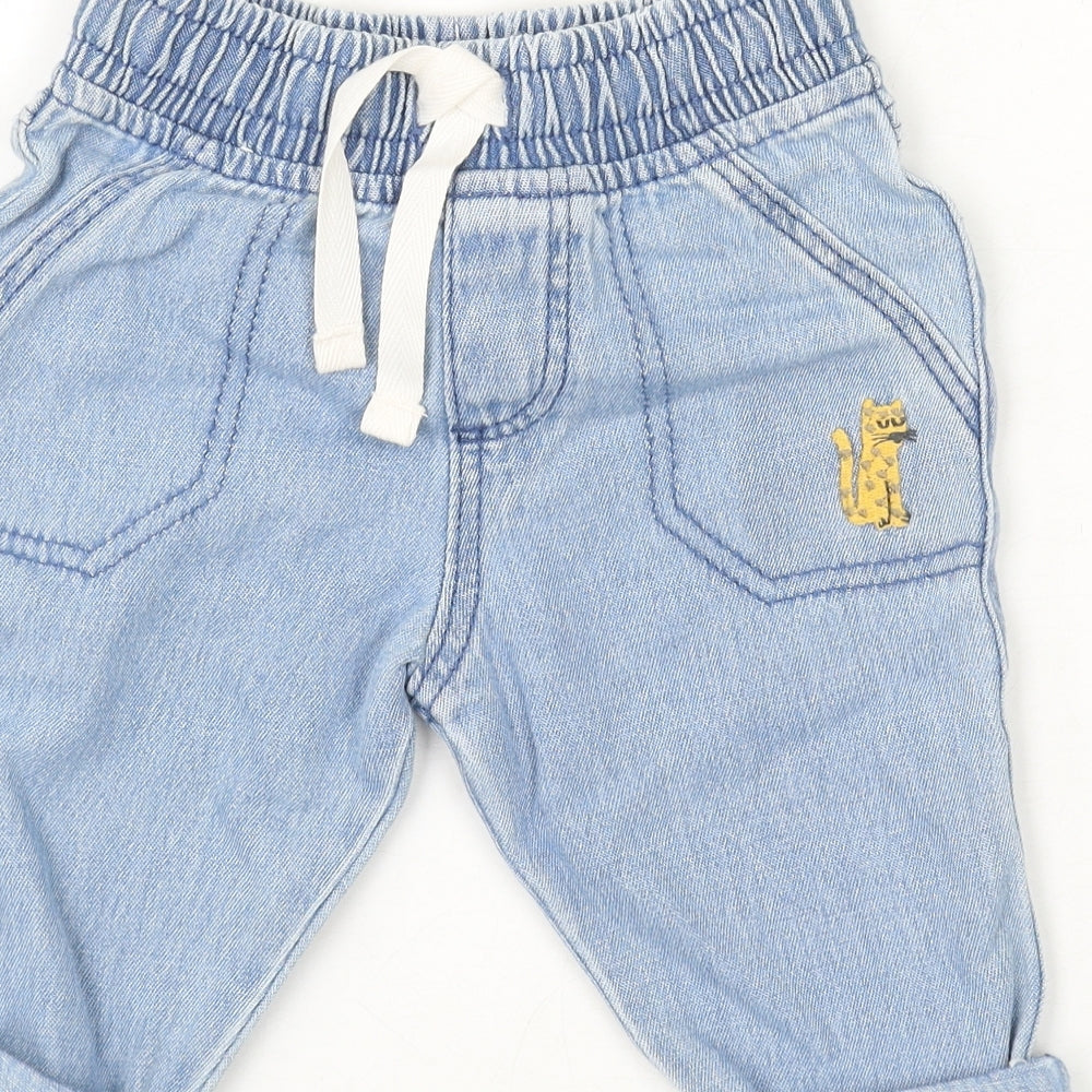 Marks and Spencer Boys Blue Cotton Jogger Jeans Size 0-3 Months Drawstring