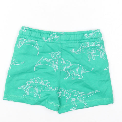 Marks and Spencer Boys Green Geometric Cotton Bermuda Shorts Size 2-3 Years Regular Drawstring - Dinosaur Print