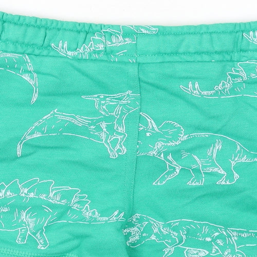 Marks and Spencer Boys Green Geometric Cotton Bermuda Shorts Size 2-3 Years Regular Drawstring - Dinosaur Print