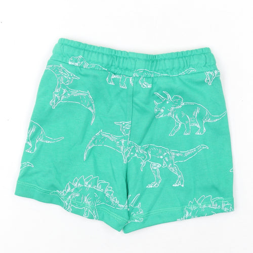 Marks and Spencer Boys Green Geometric Cotton Bermuda Shorts Size 2-3 Years Regular Drawstring - Dinosaur Print