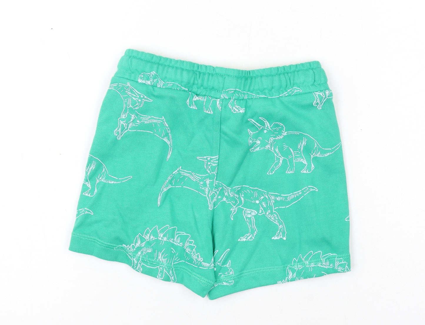 Marks and Spencer Boys Green Geometric Cotton Bermuda Shorts Size 2-3 Years Regular Drawstring - Dinosaur Print