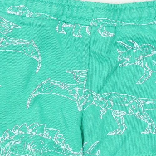 Marks and Spencer Boys Green Geometric Cotton Bermuda Shorts Size 2-3 Years Regular Drawstring - Dinosaur Print