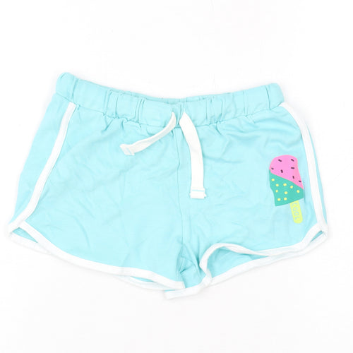 Marks and Spencer Girls Blue Cotton Bermuda Shorts Size 6-7 Years Regular Drawstring
