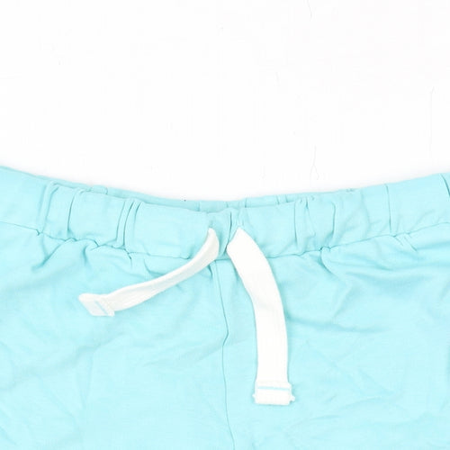 Marks and Spencer Girls Blue Cotton Bermuda Shorts Size 6-7 Years Regular Drawstring
