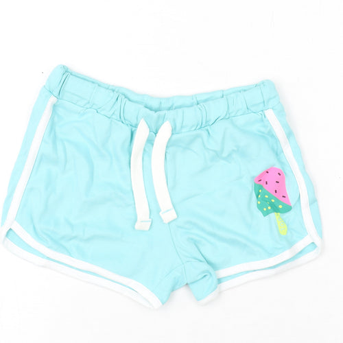 Marks and Spencer Girls Blue Cotton Bermuda Shorts Size 6-7 Years Regular Drawstring