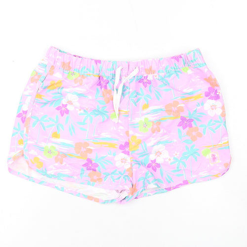Marks and Spencer Girls Purple Geometric Polyester Bermuda Shorts Size 13-14 Years Regular Drawstring