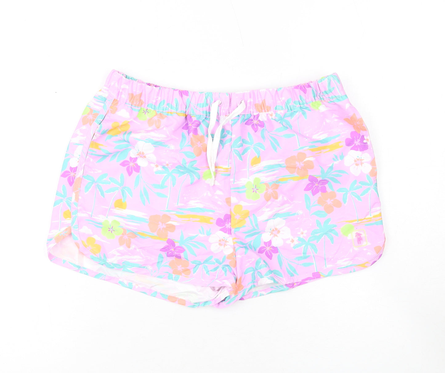 Marks and Spencer Girls Purple Geometric Polyester Bermuda Shorts Size 13-14 Years Regular Drawstring