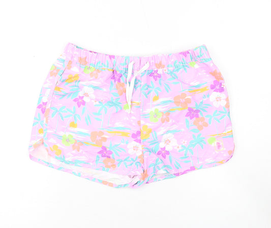Marks and Spencer Girls Purple Geometric Polyester Bermuda Shorts Size 13-14 Years Regular Drawstring