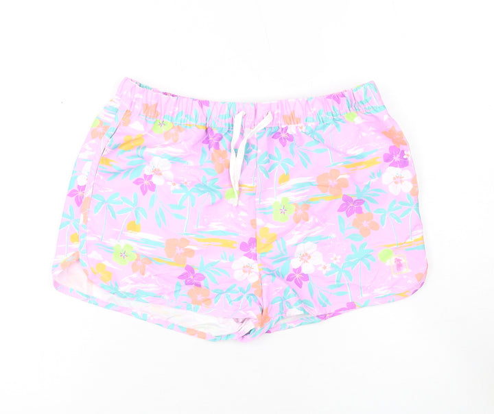 Marks and Spencer Girls Purple Geometric Polyester Bermuda Shorts Size 13-14 Years Regular Drawstring