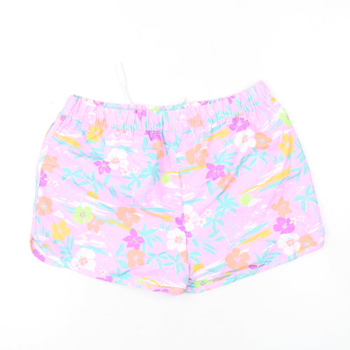 Marks and Spencer Girls Purple Geometric Polyester Bermuda Shorts Size 13-14 Years Regular Drawstring