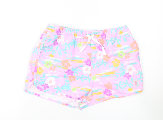 Marks and Spencer Girls Purple Geometric Polyester Bermuda Shorts Size 13-14 Years Regular Drawstring