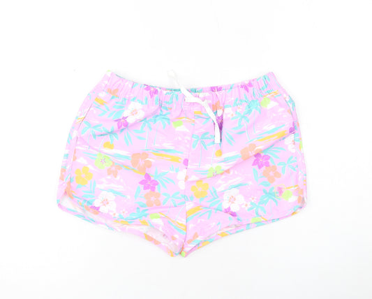 Marks and Spencer Girls Purple Geometric Polyester Bermuda Shorts Size 12-13 Years Regular Drawstring