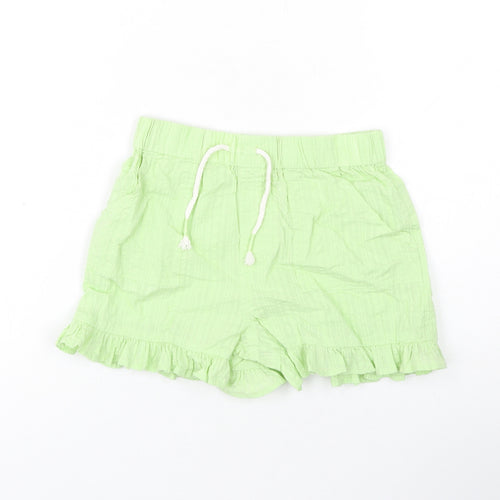 Marks and Spencer Girls Green Cotton Bermuda Shorts Size 5-6 Years Regular Drawstring