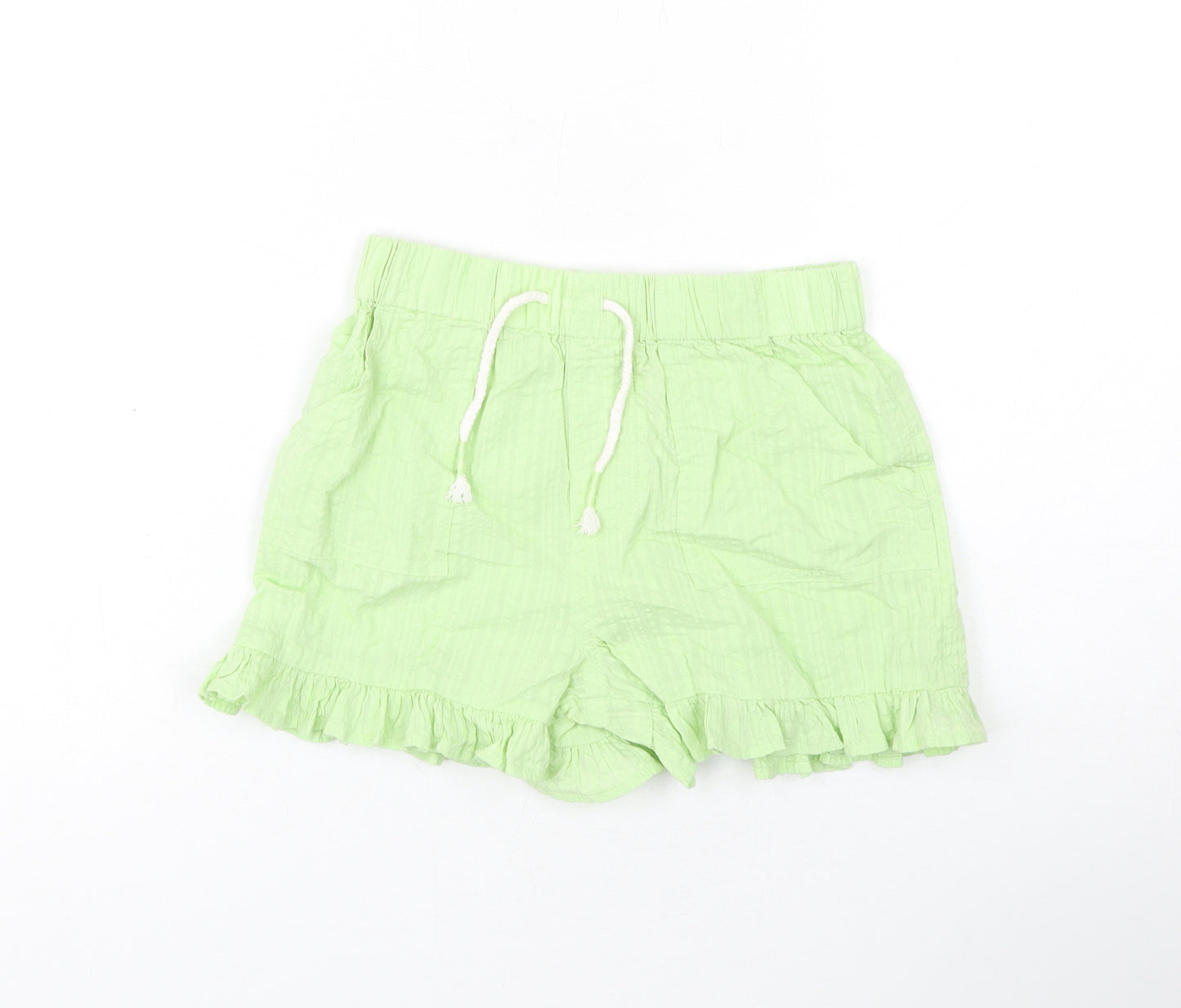 Marks and Spencer Girls Green Cotton Bermuda Shorts Size 5-6 Years Regular Drawstring