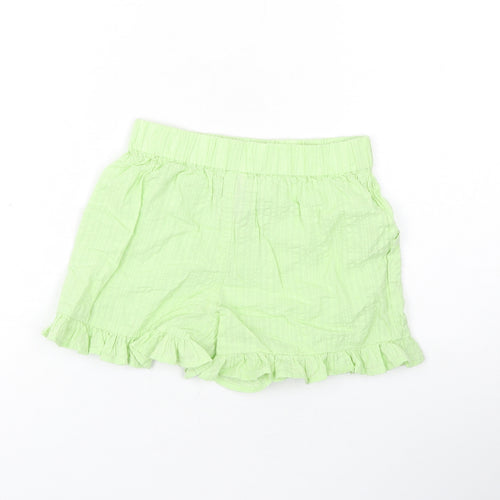 Marks and Spencer Girls Green Cotton Bermuda Shorts Size 5-6 Years Regular Drawstring