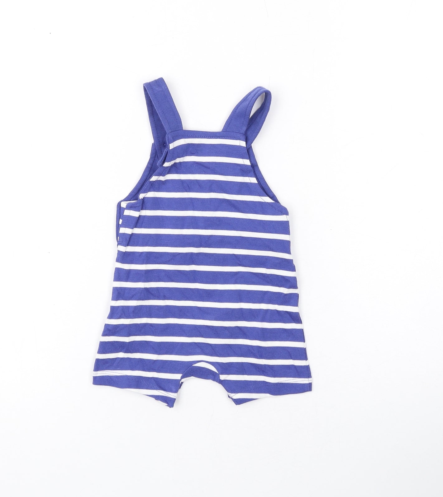 Marks and Spencer Baby Blue Striped Cotton Dungaree One-Piece Size 0-3 Months Snap - Smile