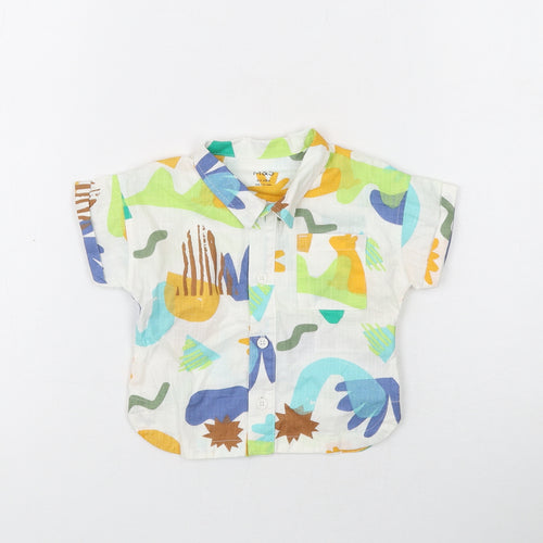 Marks and Spencer Boys White Geometric Cotton Basic Button-Up Size 0-3 Months Collared Button - Dinosaur Print