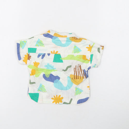 Marks and Spencer Boys White Geometric Cotton Basic Button-Up Size 0-3 Months Collared Button - Dinosaur Print