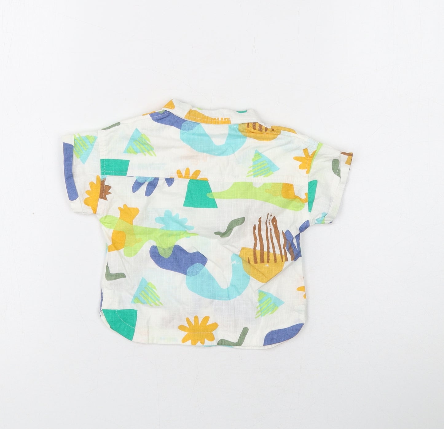 Marks and Spencer Boys White Geometric Cotton Basic Button-Up Size 0-3 Months Collared Button - Dinosaur Print