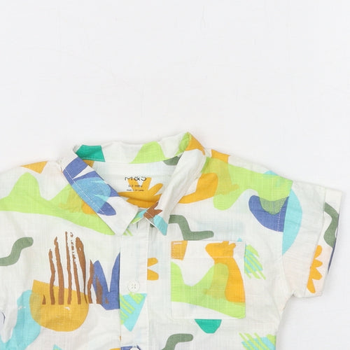 Marks and Spencer Boys White Geometric Cotton Basic Button-Up Size 0-3 Months Collared Button - Dinosaur Print