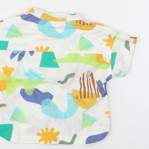 Marks and Spencer Boys White Geometric Cotton Basic Button-Up Size 0-3 Months Collared Button - Dinosaur Print