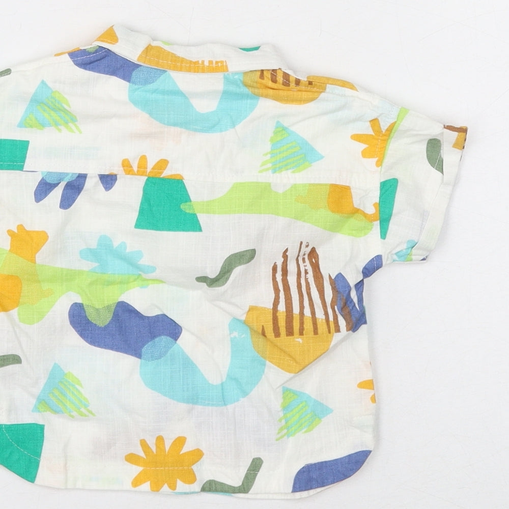Marks and Spencer Boys White Geometric Cotton Basic Button-Up Size 0-3 Months Collared Button - Dinosaur Print