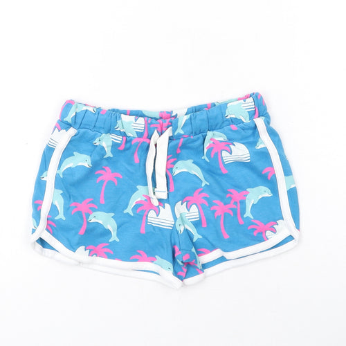 Marks and Spencer Girls Blue Geometric Cotton Bermuda Shorts Size 2-3 Years Regular Drawstring