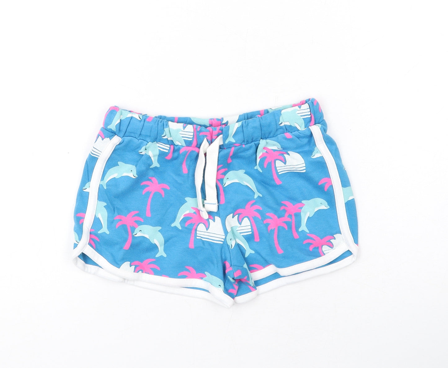 Marks and Spencer Girls Blue Geometric Cotton Bermuda Shorts Size 2-3 Years Regular Drawstring