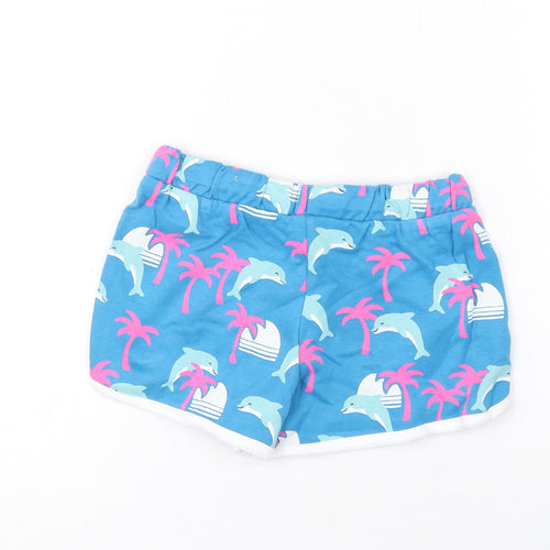 Marks and Spencer Girls Blue Geometric Cotton Bermuda Shorts Size 2-3 Years Regular Drawstring