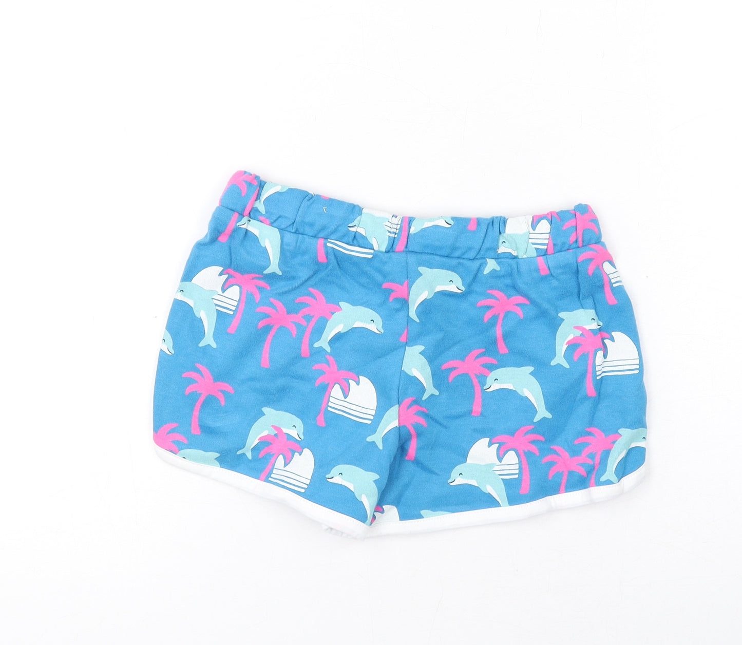 Marks and Spencer Girls Blue Geometric Cotton Bermuda Shorts Size 2-3 Years Regular Drawstring