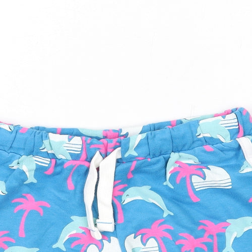 Marks and Spencer Girls Blue Geometric Cotton Bermuda Shorts Size 2-3 Years Regular Drawstring