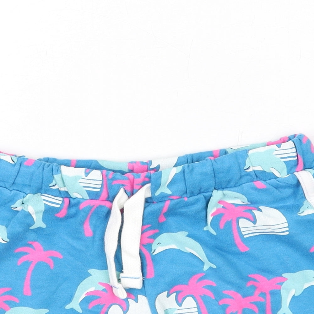 Marks and Spencer Girls Blue Geometric Cotton Bermuda Shorts Size 2-3 Years Regular Drawstring