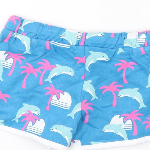 Marks and Spencer Girls Blue Geometric Cotton Bermuda Shorts Size 2-3 Years Regular Drawstring