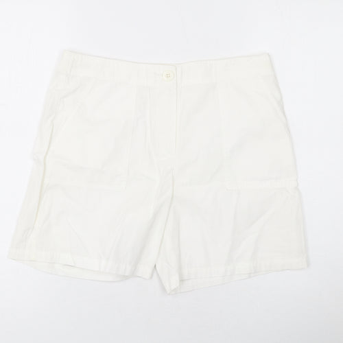 Marks and Spencer Womens White Cotton Basic Shorts Size 8 L6 in Regular Zip