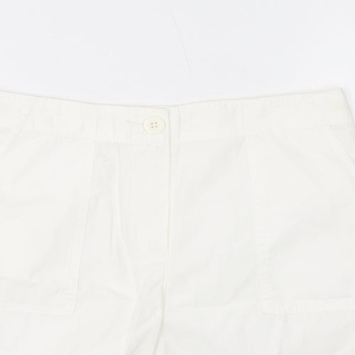 Marks and Spencer Womens White Cotton Basic Shorts Size 8 L6 in Regular Zip