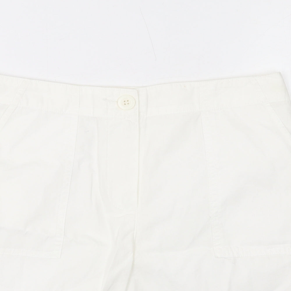 Marks and Spencer Womens White Cotton Basic Shorts Size 8 L6 in Regular Zip