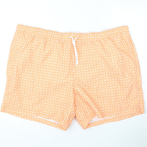 Marks and Spencer Mens Orange Geometric Polyester Bermuda Shorts Size 3XL L6 in Regular Drawstring